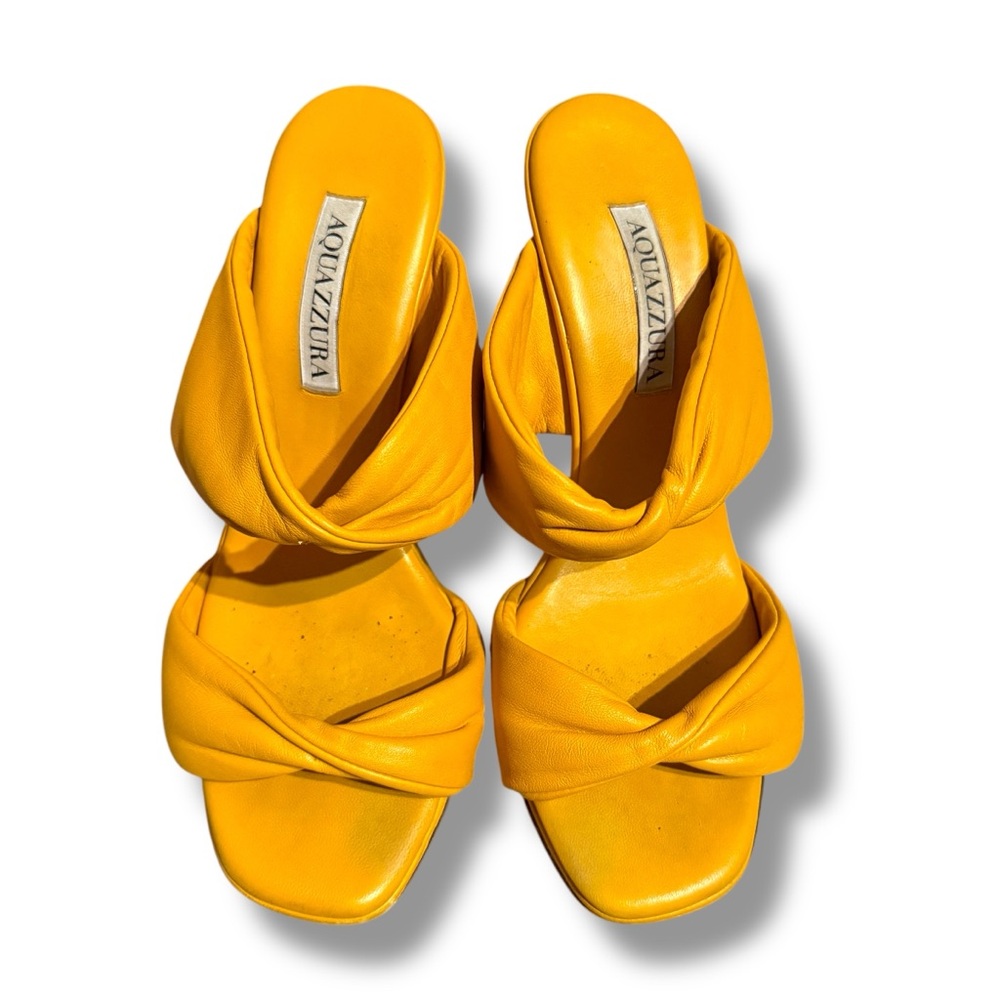 Aquazzura Twist Leather Slip On Mule Sandals Heels in Tuscan Sun Sz EU 37 / US 7 - Picture 3 of 11